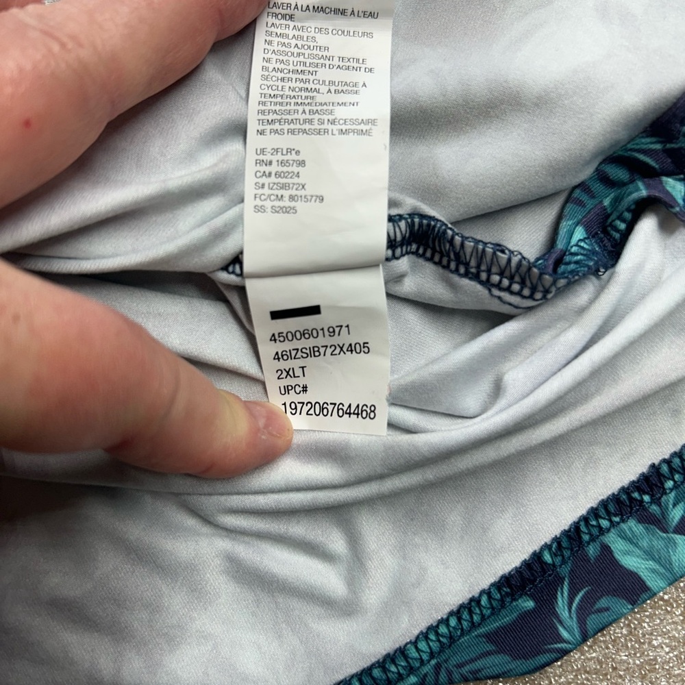 Izod Teal‎ Tropical Leaf Print Golf Polo, 2XLT for Big Men - Picture 7 of 7